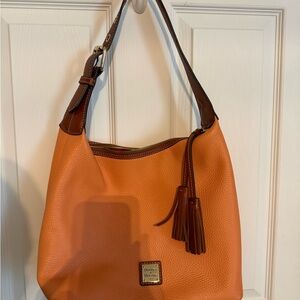 Dooney & Bourke Orange Pebble Leather Hobo with Brown Trim